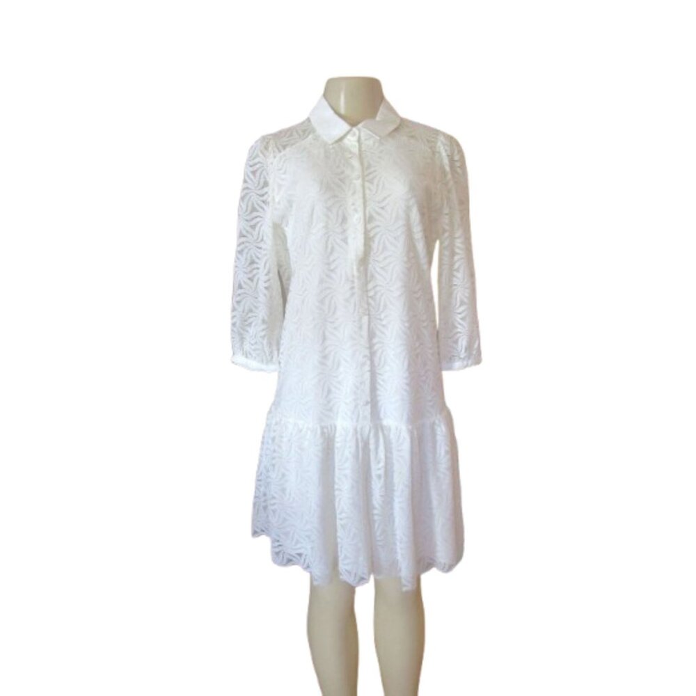 New, White Esqualo Lace Shirt Dress With 3/4 Sleeves & Collar Size 8